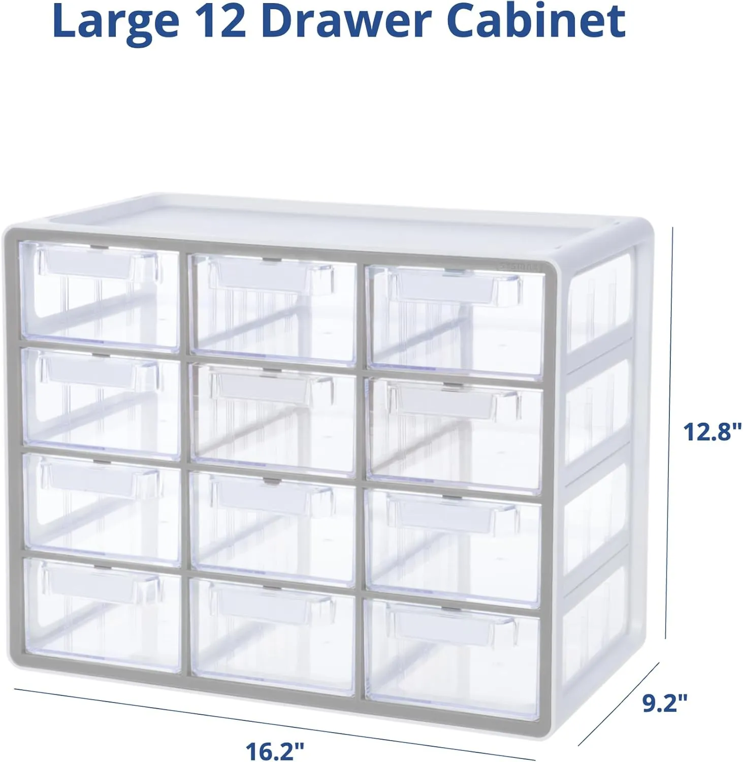 Blue Ginkgo Large 12-Drawer Cabinet – Stackable Clear Organizer for Hardware, Beads, Plastic Bricks, Office, and Craft Storage (Made in Korea, Gray)