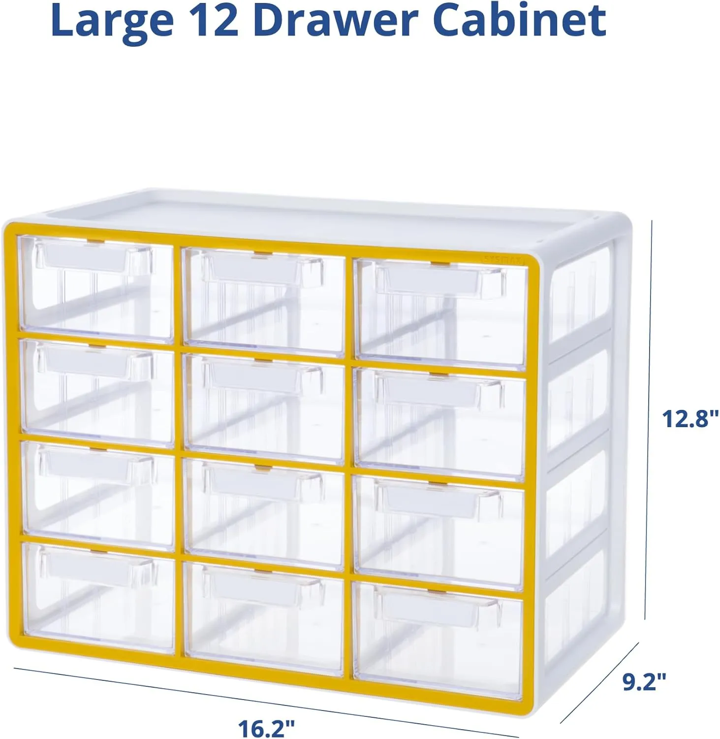 Blue Ginkgo Large 12-Drawer Cabinet – Stackable Clear Organizer for Hardware, Beads, Plastic Bricks, Office, and Craft Storage (Made in Korea, Yellow)