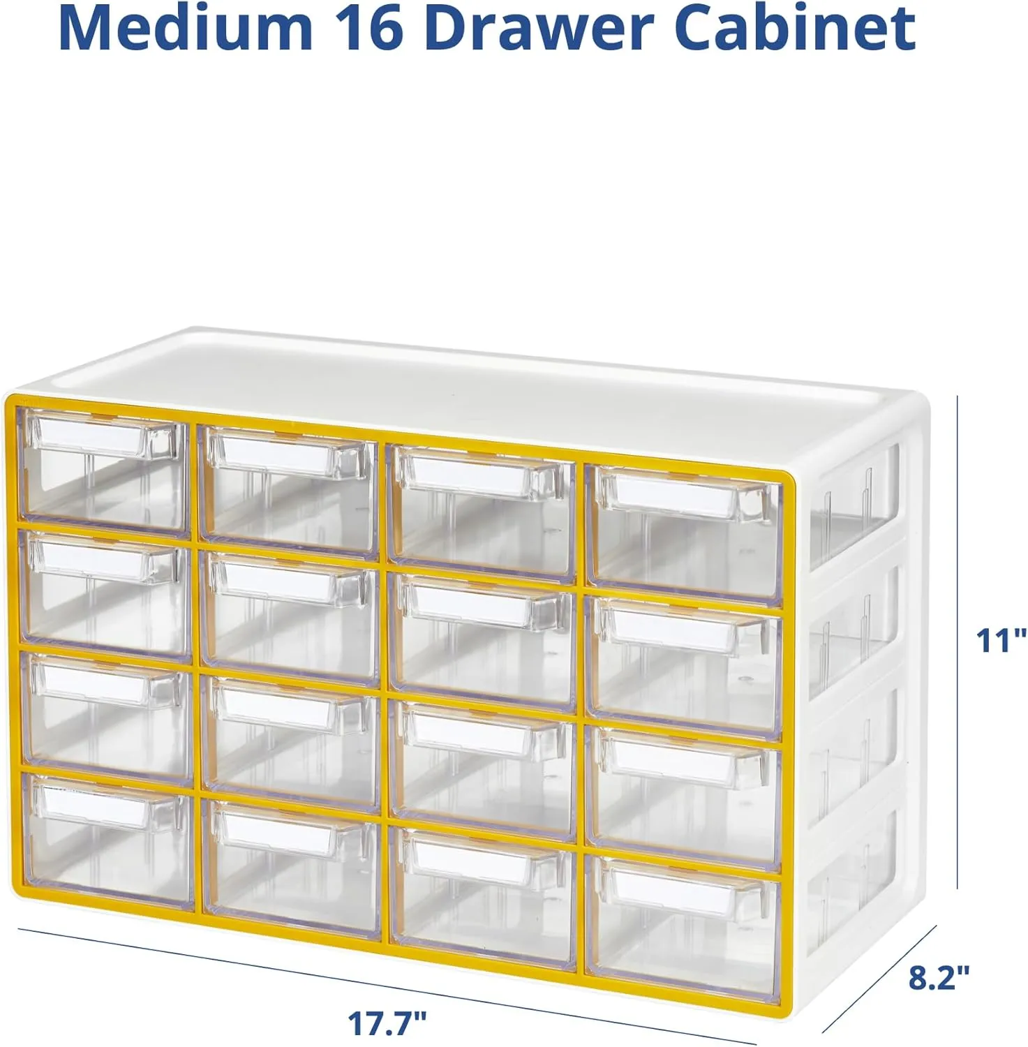 BLUE GINKGO Medium 16-Drawer Cabinet – Stackable Clear Organizer for Hardware, Beads, Plastic Bricks, Office, and Craft Storage (Made in Korea, Yellow)