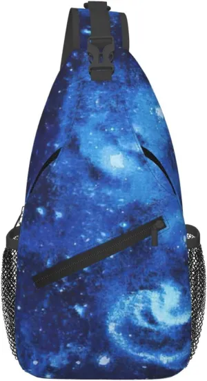 Blue Universe Space Galaxy Print Sling Bag Crossbody Backpack For Women Men Hiking Travel Over The Shoulder Multipurpose Bag