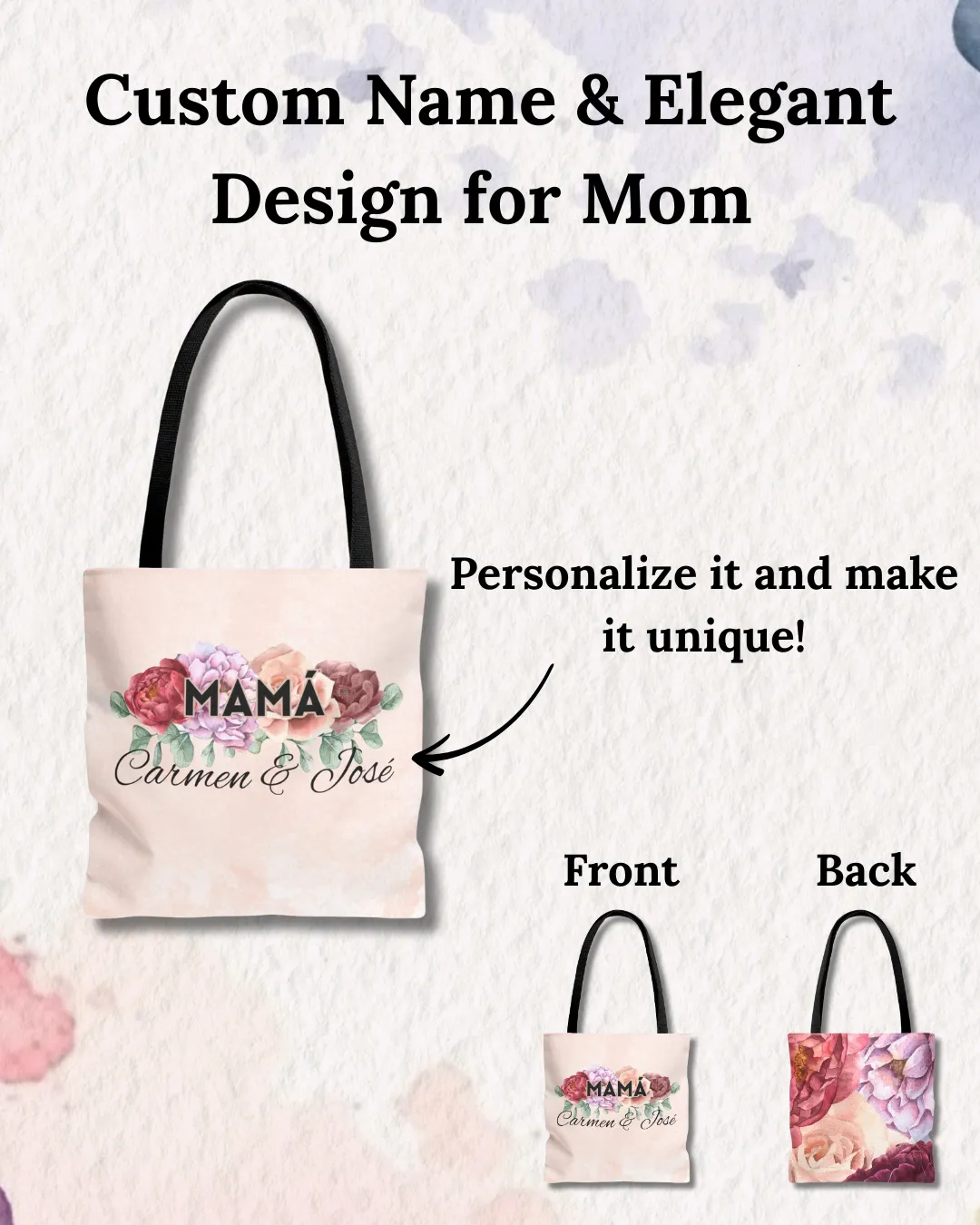 Bold Floral Mamá Tote Bag with Custom Name
