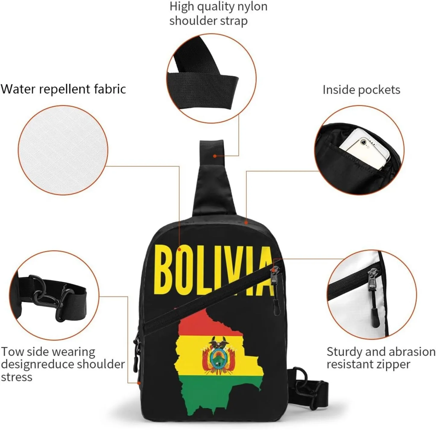 Bolivian Boliva Pride Map Flag Packable Crossbody Bag Portable Sling Bags Foldable Travel Daypack Reusable Sports Shoulder Backpack Diagonally Chest Bag for Workout