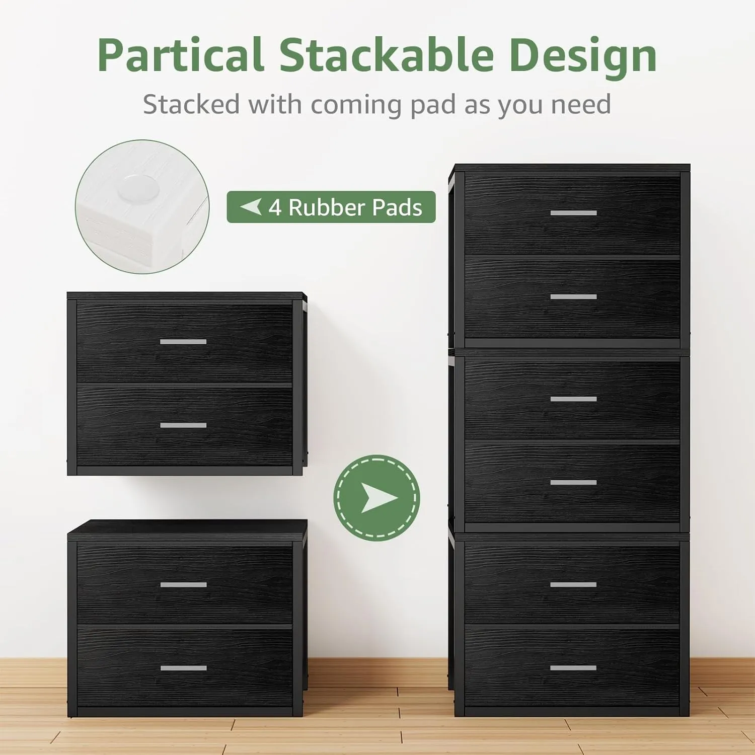 BOLUO Stackable Storage Drawers Closet Organizers and Storage Fabric 2 Drawer Dresser for Bedroom Office Black Modern