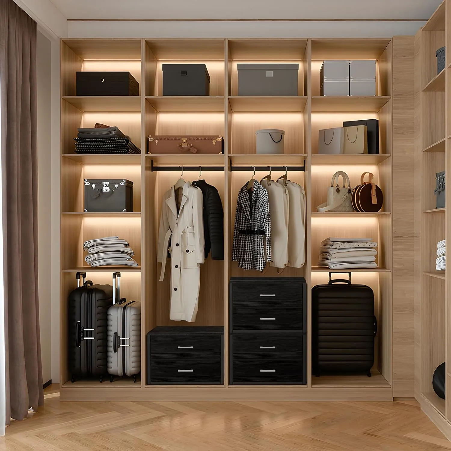 BOLUO Stackable Storage Drawers Closet Organizers and Storage Fabric 2 Drawer Dresser for Bedroom Office Black Modern