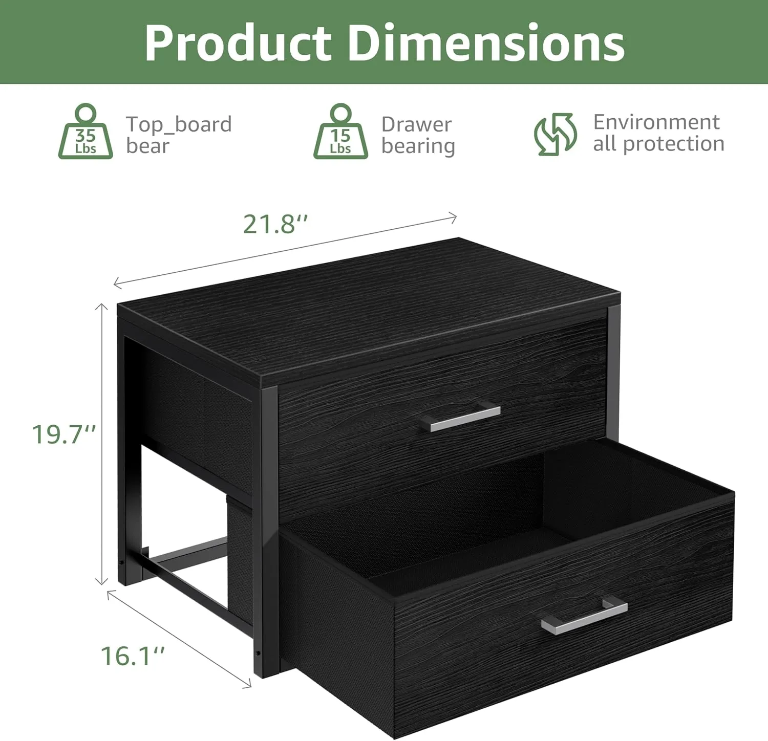 BOLUO Stackable Storage Drawers Closet Organizers and Storage Fabric 2 Drawer Dresser for Bedroom Office Black Modern