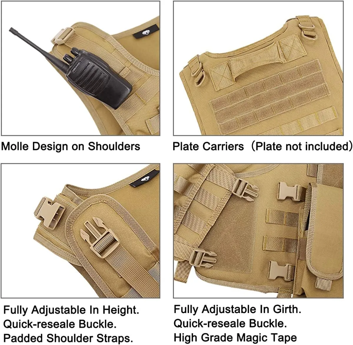 BOMTURN Tactical Airsoft Vest Upgrade Adjustable Modular Paintball Vest Outdoor Fit Adult