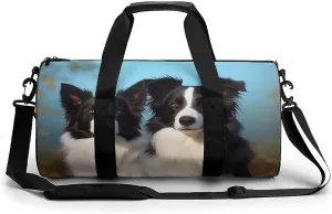 Border Collie Gym Bag Small Travel Duffle Bag with Compartment Carry On Weekender Bag for Women Men