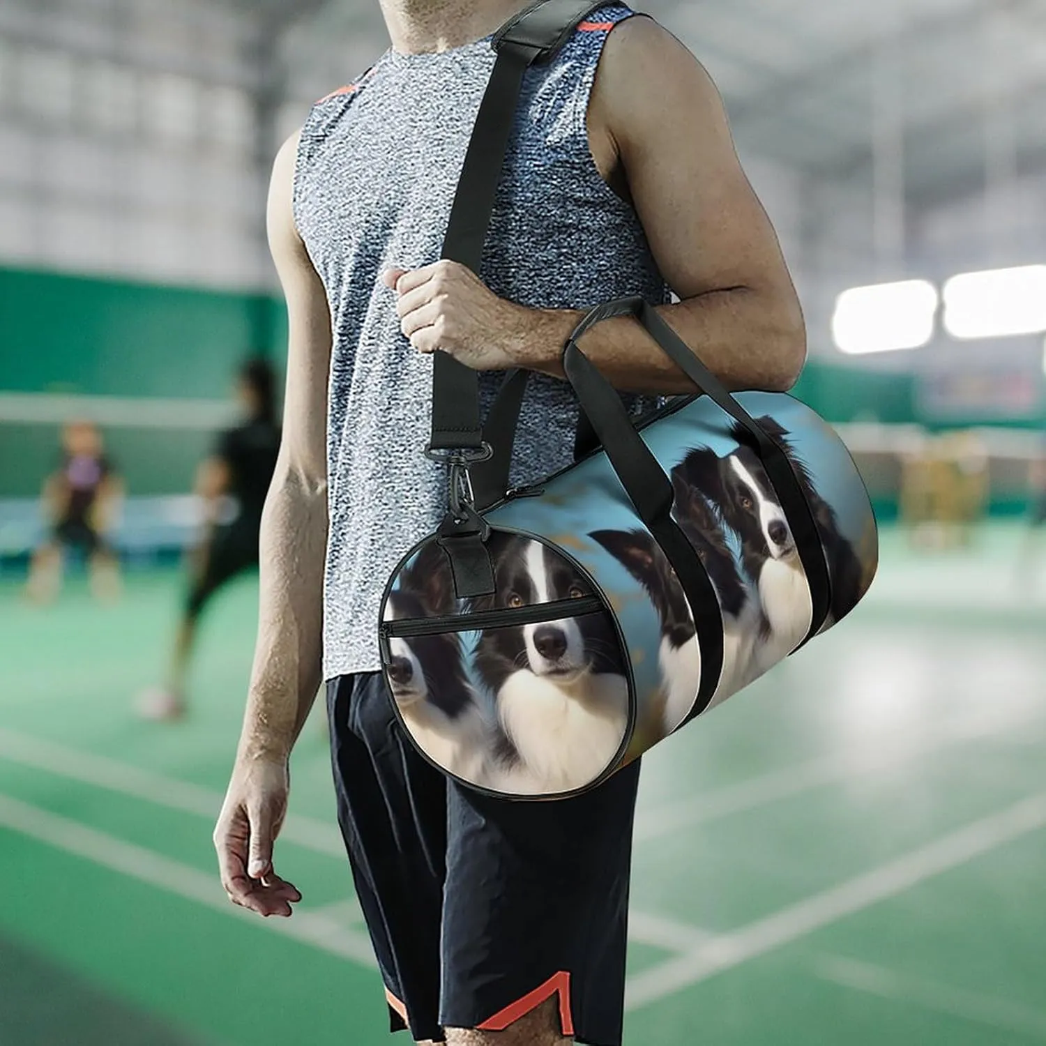Border Collie Gym Bag Small Travel Duffle Bag with Compartment Carry On Weekender Bag for Women Men