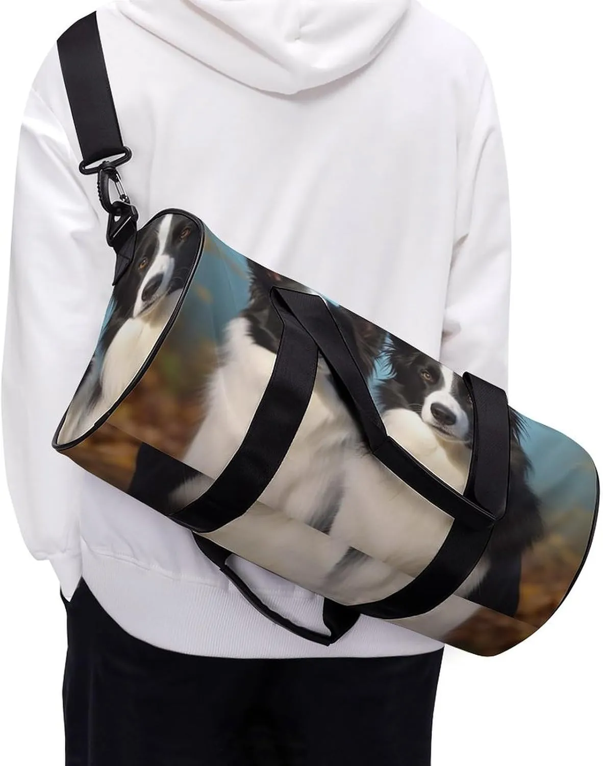 Border Collie Gym Bag Small Travel Duffle Bag with Compartment Carry On Weekender Bag for Women Men