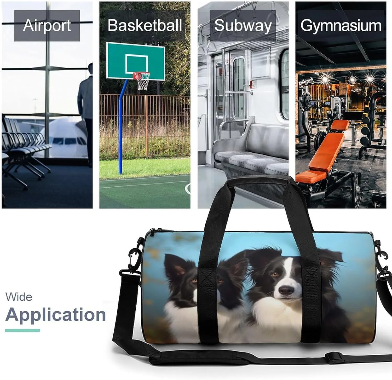 Border Collie Gym Bag Small Travel Duffle Bag with Compartment Carry On Weekender Bag for Women Men