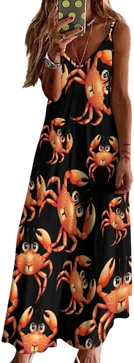 Boston Crab Womens Summer Maxi Dress Casual Spaghetti Strap Sleeveless Sundress