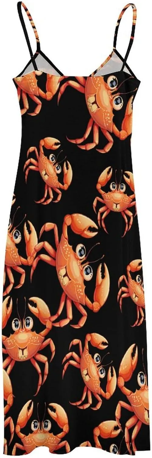 Boston Crab Womens Summer Maxi Dress Casual Spaghetti Strap Sleeveless Sundress