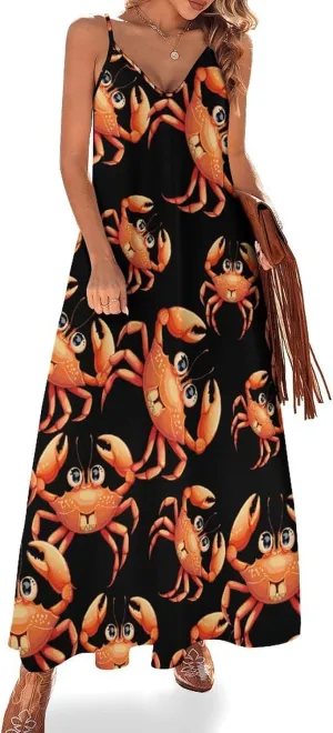 Boston Crab Womens Summer Maxi Dress Casual Spaghetti Strap Sleeveless Sundress