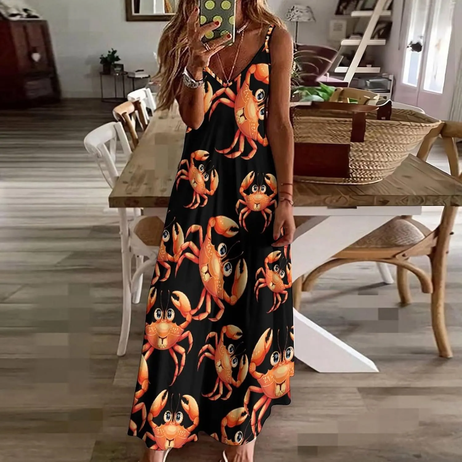 Boston Crab Womens Summer Maxi Dress Casual Spaghetti Strap Sleeveless Sundress
