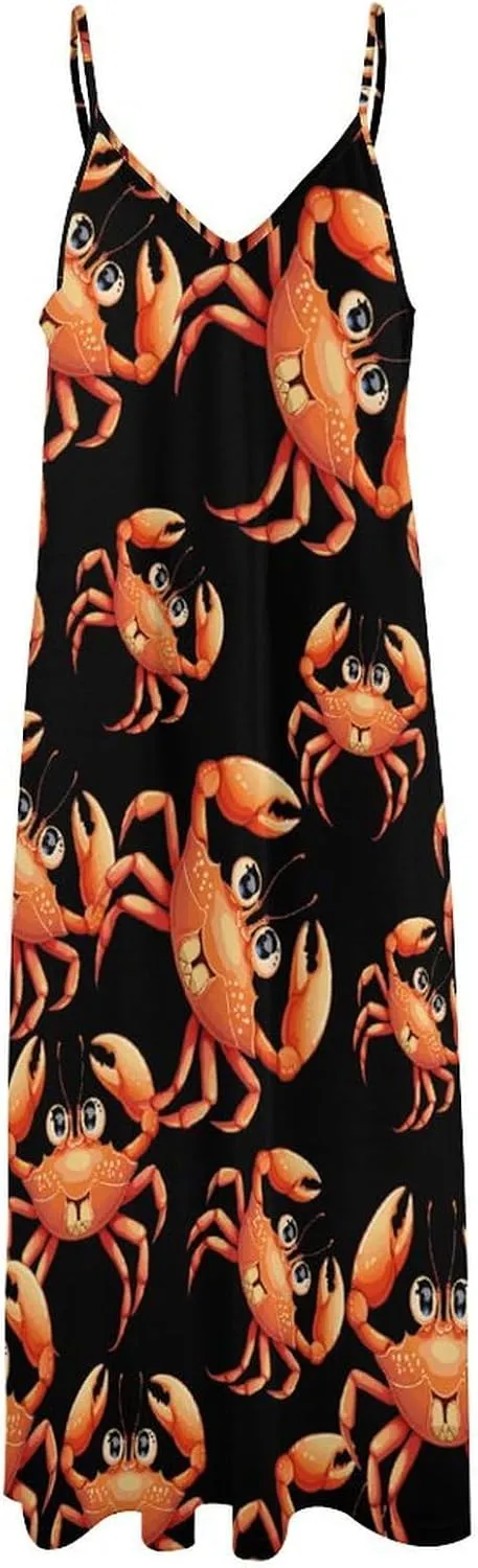 Boston Crab Womens Summer Maxi Dress Casual Spaghetti Strap Sleeveless Sundress