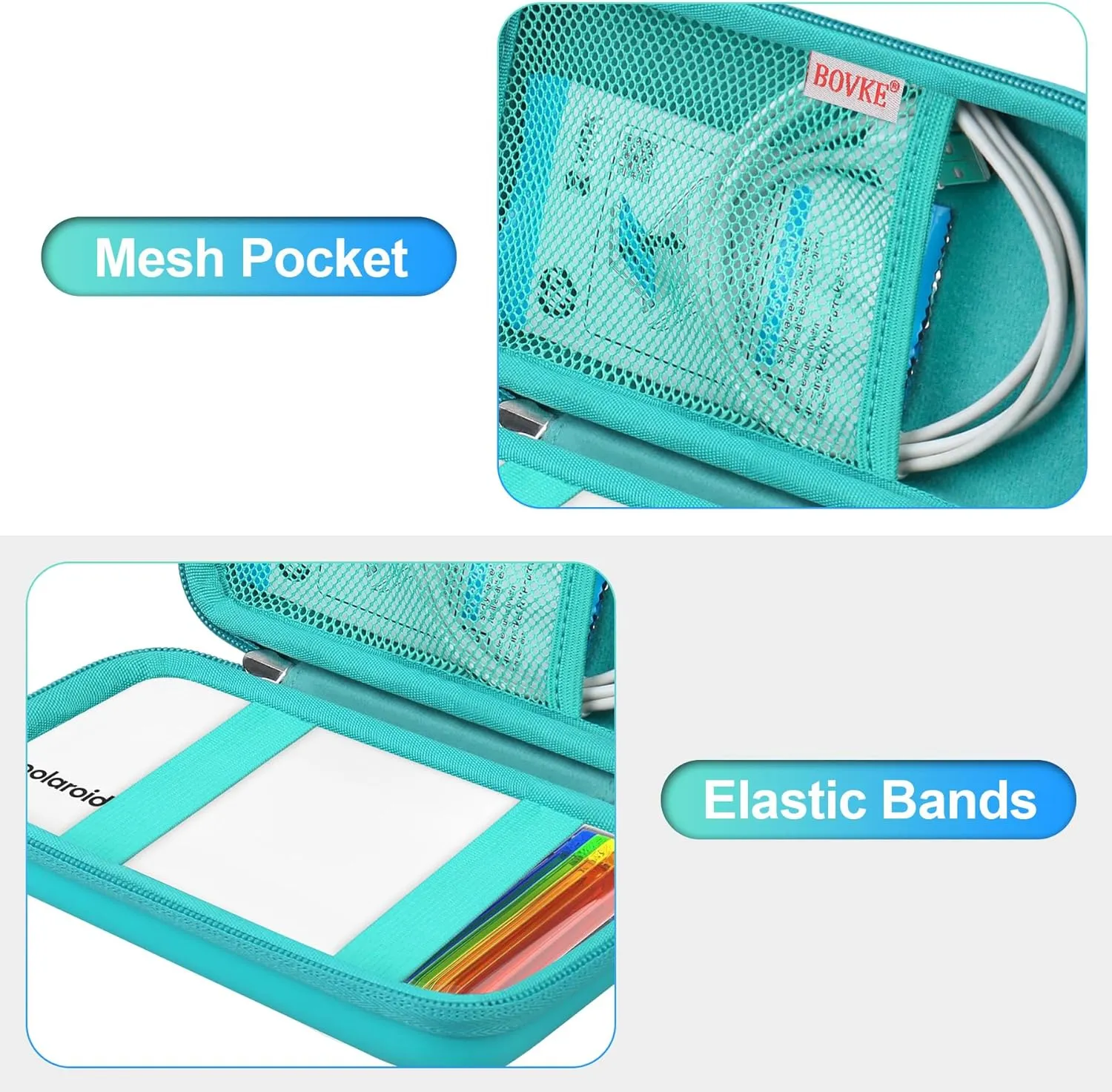 BOVKE Carrying Case for Polaroid Hi-Print 2nd Generation Bluetooth Connected 2x3 Pocket Photo Dye-Sub Printer, Mesh Pocket for Polaroid Hi-Print Paper - 2x3 Paper Cartridges and Cables, Turquoise