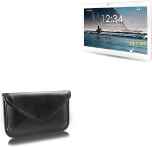 BoxWave Case Compatible with Ginzzu GT-1050 - Elite Leather Messenger Pouch, Synthetic Leather Cover Case Envelope Design - Jet Black