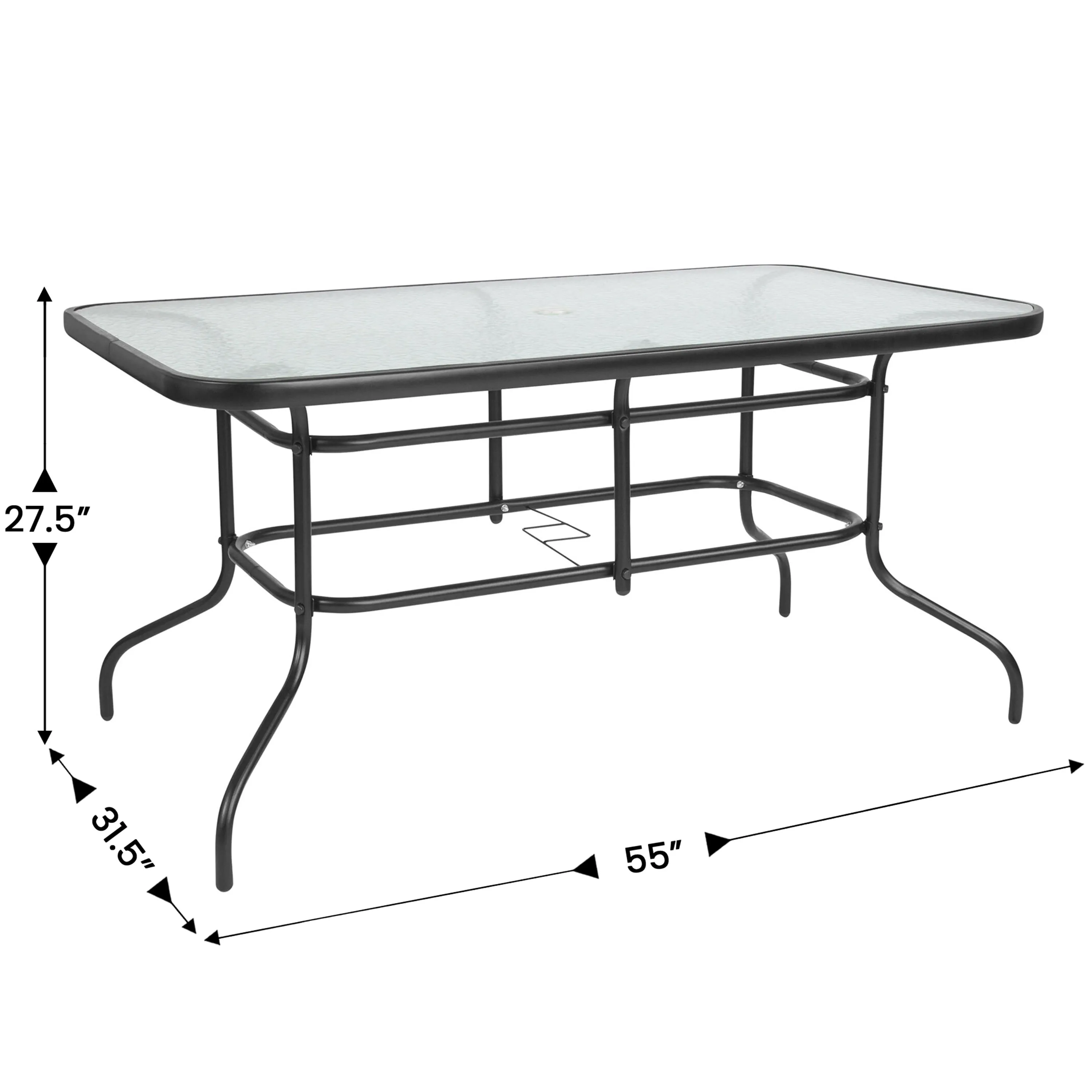 Brazos 7 Piece Outdoor Patio Dining Set - Tempered Glass Patio Table, 6 Flex Comfort Stack Chairs