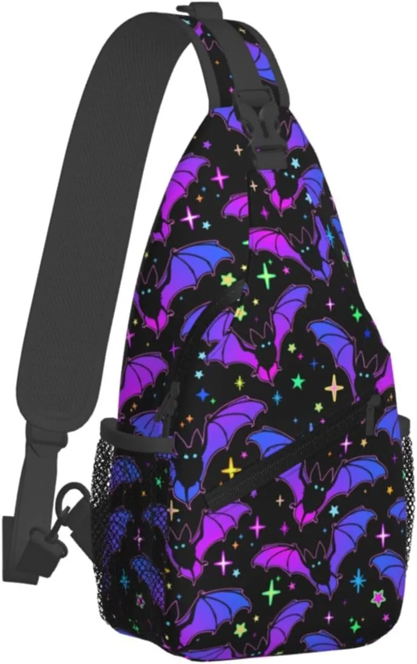 Bright Bats And Stars Crossbody Sling Bag For Women Men Fashion Chest Bag Shoulder Bag Sling Backpack Travel Hiking Casual Sport Daypack