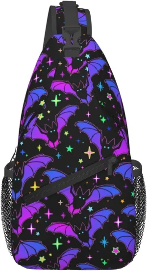 Bright Bats And Stars Crossbody Sling Bag For Women Men Fashion Chest Bag Shoulder Bag Sling Backpack Travel Hiking Casual Sport Daypack