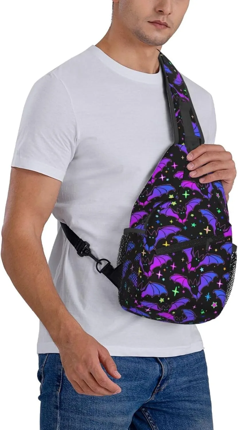 Bright Bats And Stars Crossbody Sling Bag For Women Men Fashion Chest Bag Shoulder Bag Sling Backpack Travel Hiking Casual Sport Daypack