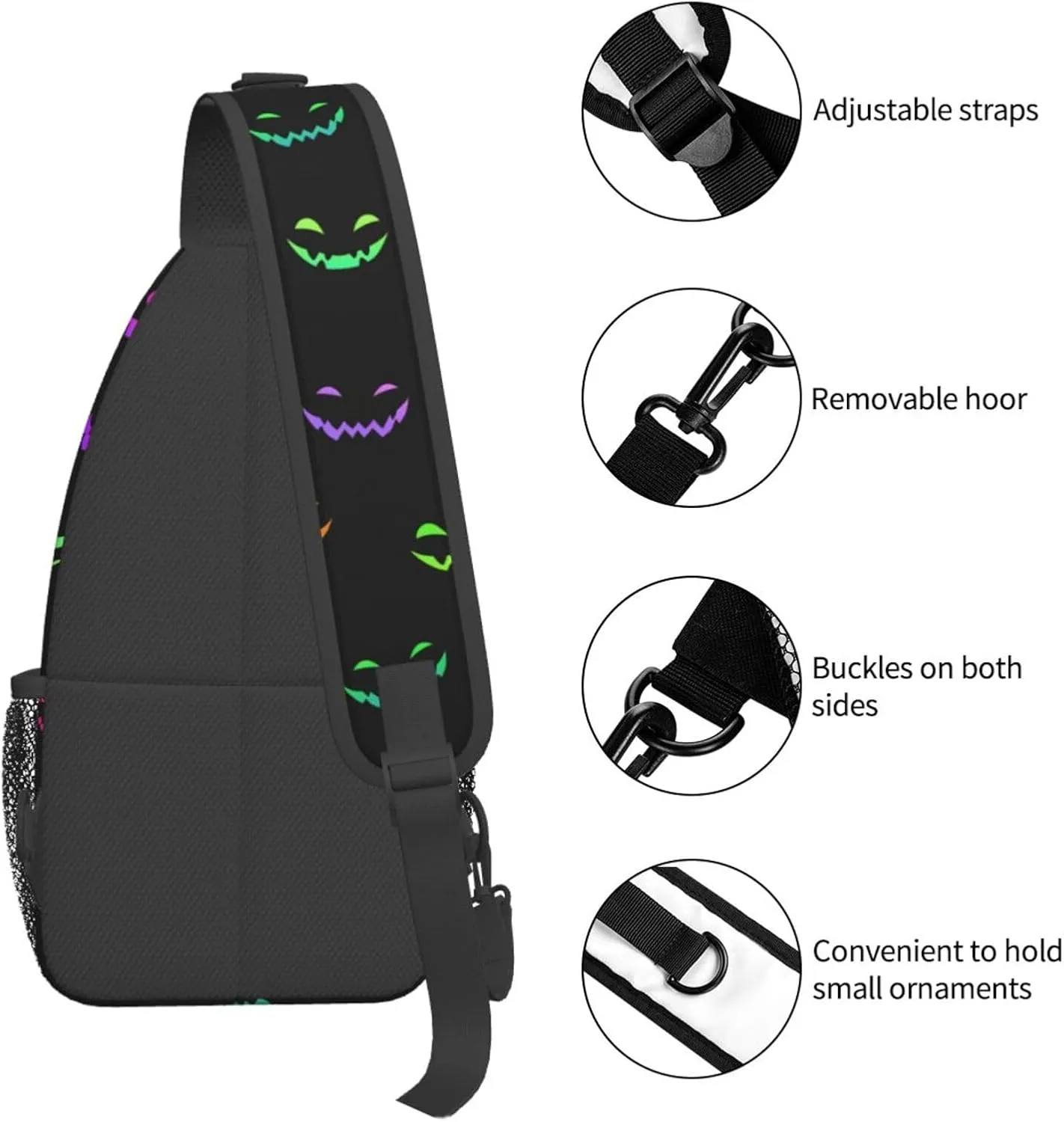 Bright Faces For Halloween Crossbody Sling Bag For Women Men Adjustable Lightweight Halloween Chest Bag Shoulder Bag Sling Backpack Casual Daypack For Sport Travel Hiking