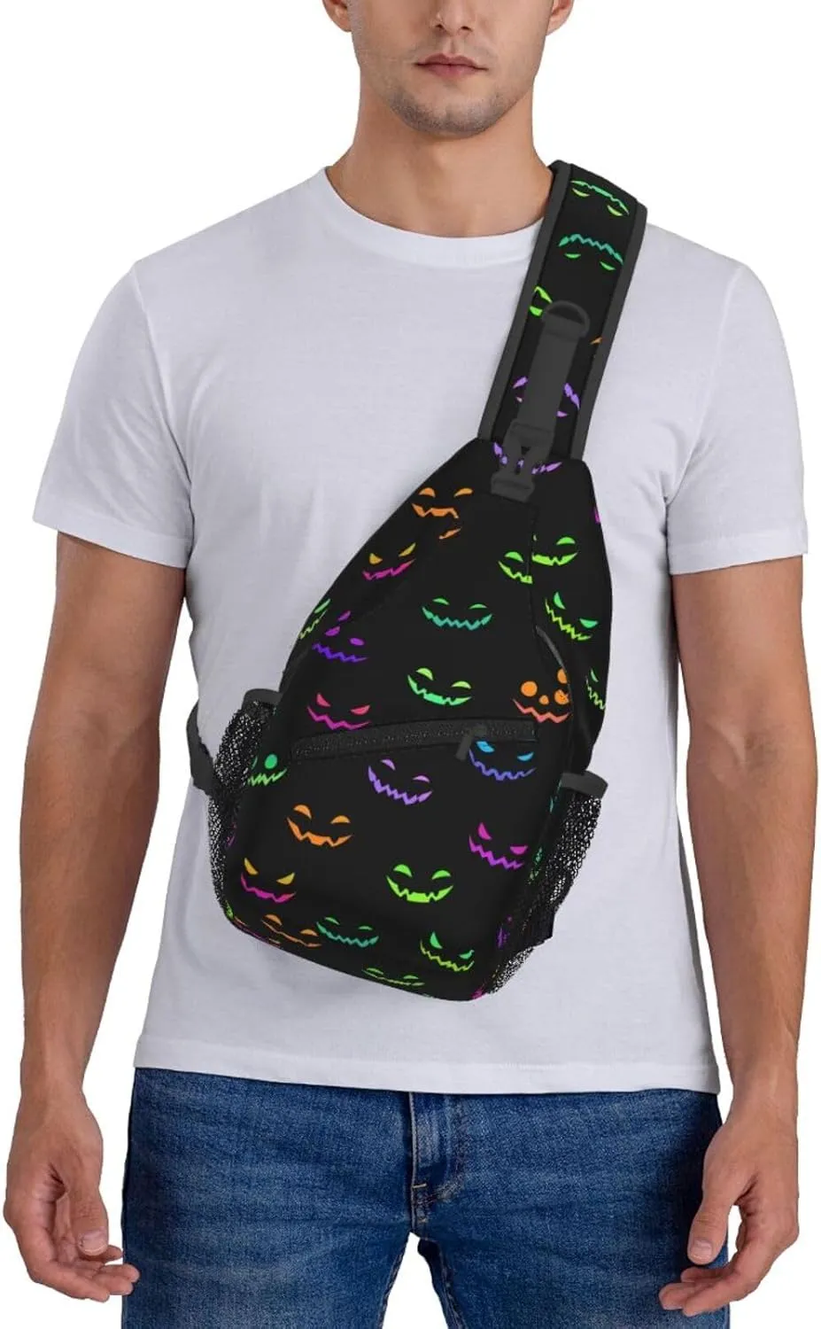 Bright Faces For Halloween Crossbody Sling Bag For Women Men Adjustable Lightweight Halloween Chest Bag Shoulder Bag Sling Backpack Casual Daypack For Sport Travel Hiking