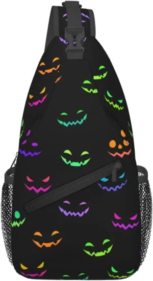 Bright Faces For Halloween Crossbody Sling Bag For Women Men Adjustable Lightweight Halloween Chest Bag Shoulder Bag Sling Backpack Casual Daypack For Sport Travel Hiking
