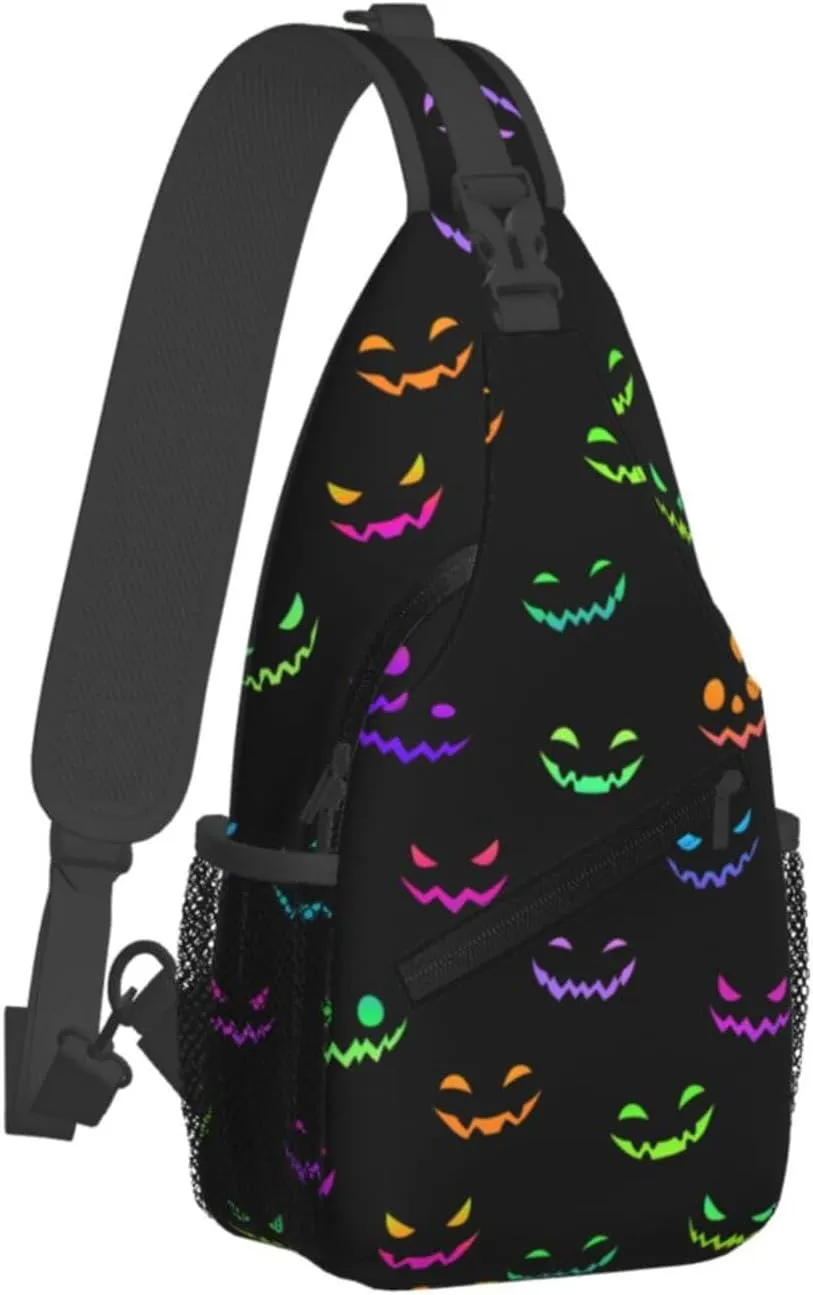 Bright Faces For Halloween Crossbody Sling Bag For Women Men Adjustable Lightweight Halloween Chest Bag Shoulder Bag Sling Backpack Casual Daypack For Sport Travel Hiking
