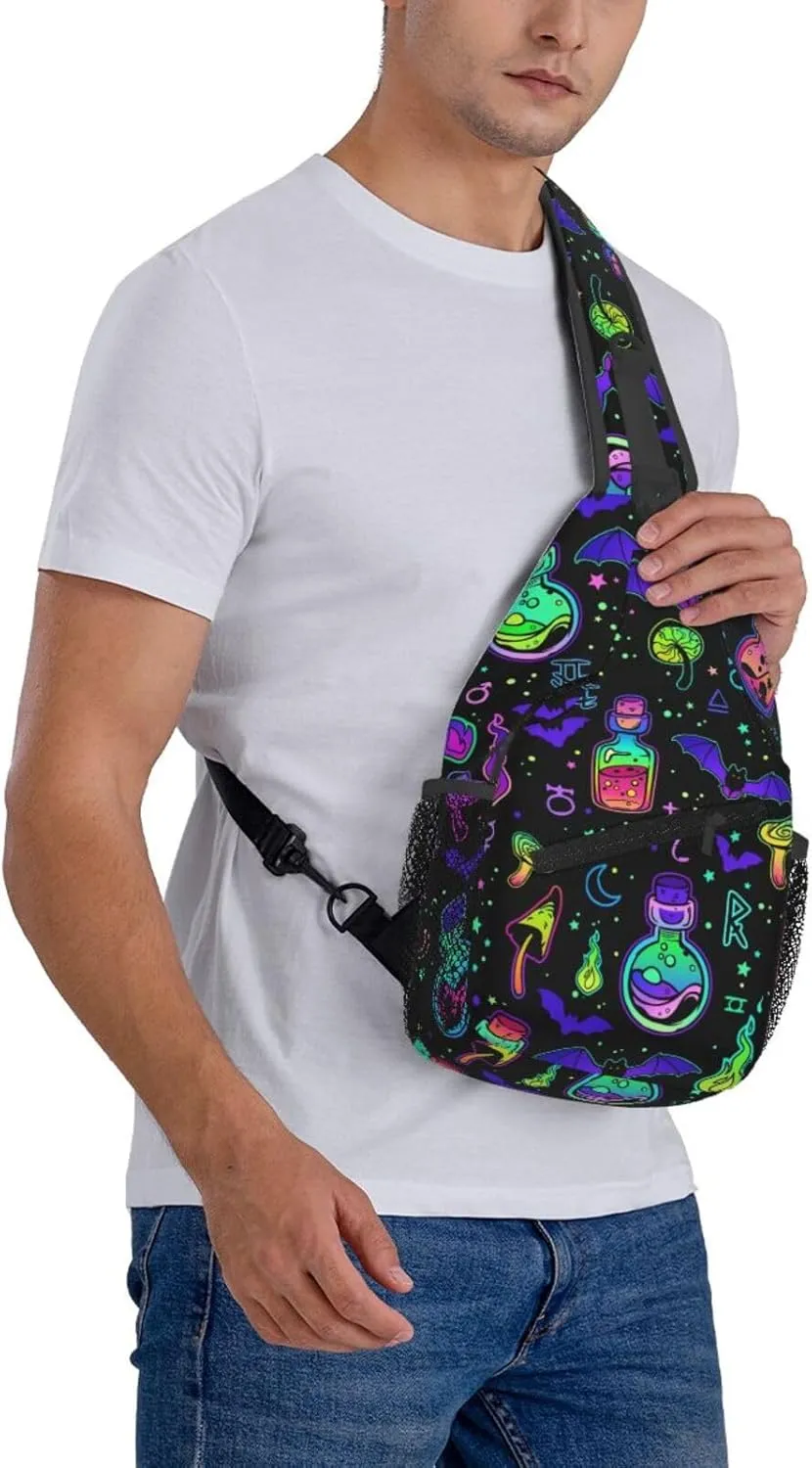 Bright Magical Elements Crossbody Sling Bag For Women Men Adjustable Lightweight Chest Bag Shoulder Bag Sling Backpack Casual Daypack For Sport Travel Hiking