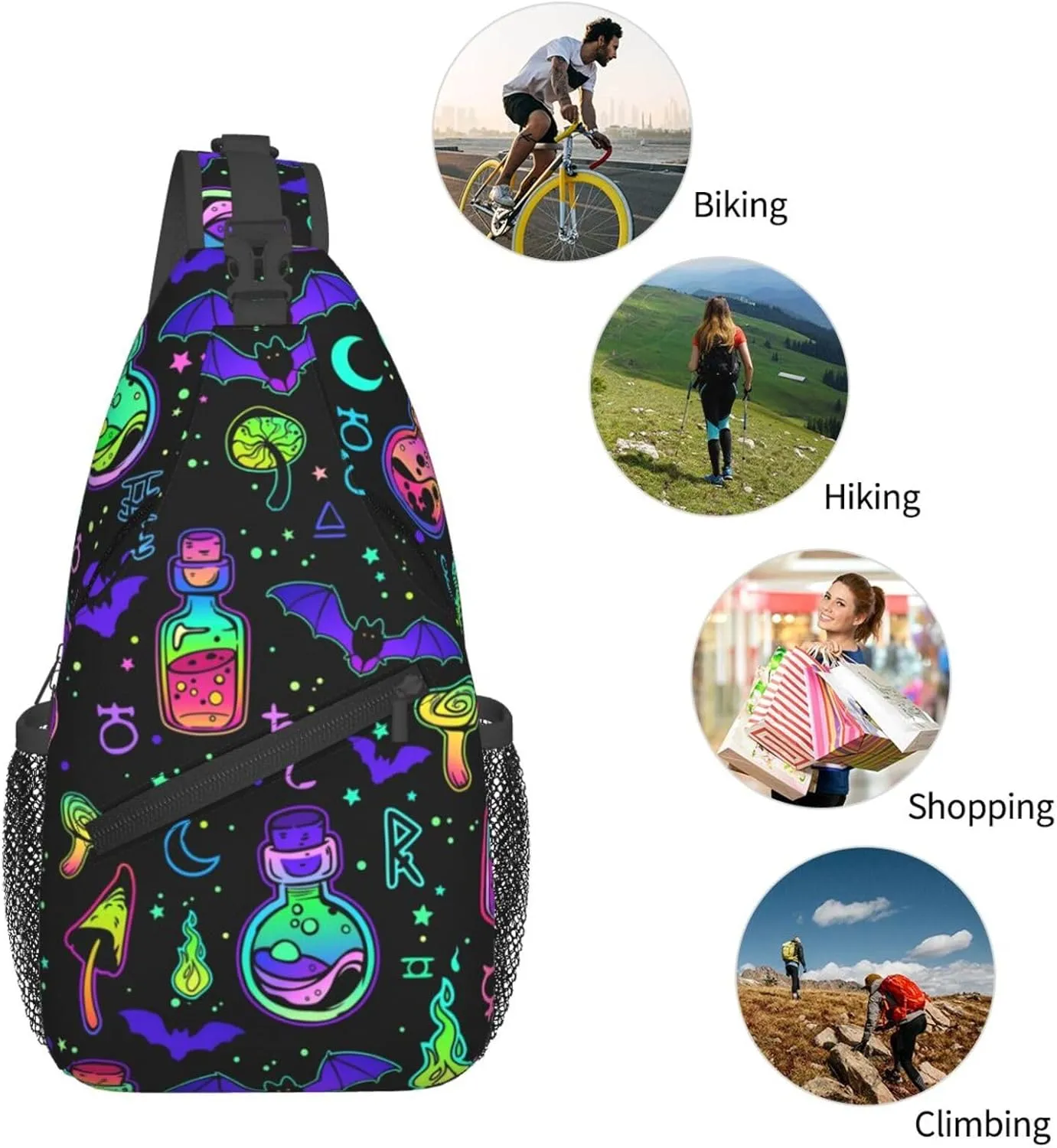 Bright Magical Elements Crossbody Sling Bag For Women Men Adjustable Lightweight Chest Bag Shoulder Bag Sling Backpack Casual Daypack For Sport Travel Hiking