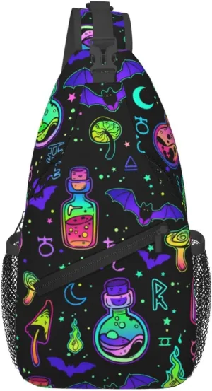 Bright Magical Elements Crossbody Sling Bag For Women Men Adjustable Lightweight Chest Bag Shoulder Bag Sling Backpack Casual Daypack For Sport Travel Hiking