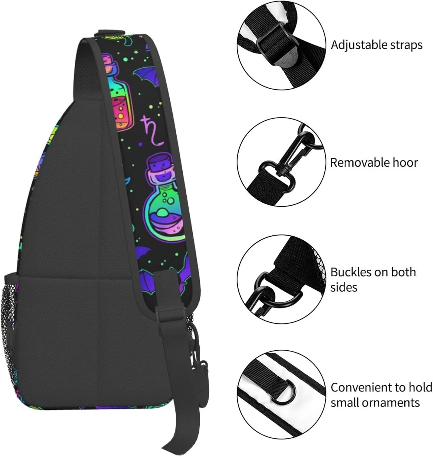Bright Magical Elements Crossbody Sling Bag For Women Men Adjustable Lightweight Chest Bag Shoulder Bag Sling Backpack Casual Daypack For Sport Travel Hiking