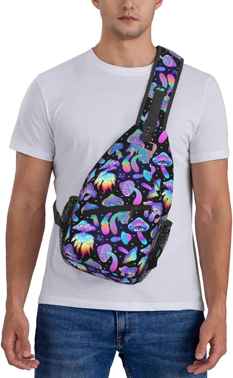 Bright Mushrooms Sling Bag For Women Men Fashion Print Backpack Crossbody Shoulder Bag Sling Backpack Chest Bag Travel Hiking Casual Sport Daypack