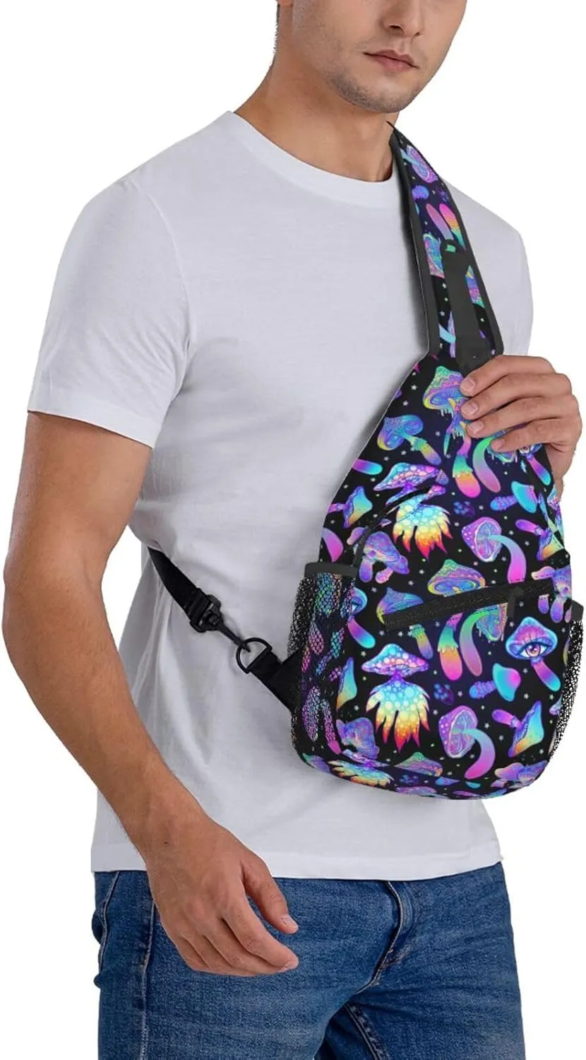 Bright Mushrooms Sling Bag For Women Men Fashion Print Backpack Crossbody Shoulder Bag Sling Backpack Chest Bag Travel Hiking Casual Sport Daypack