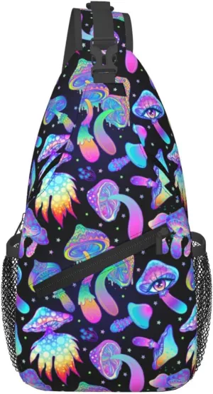 Bright Mushrooms Sling Bag For Women Men Fashion Print Backpack Crossbody Shoulder Bag Sling Backpack Chest Bag Travel Hiking Casual Sport Daypack