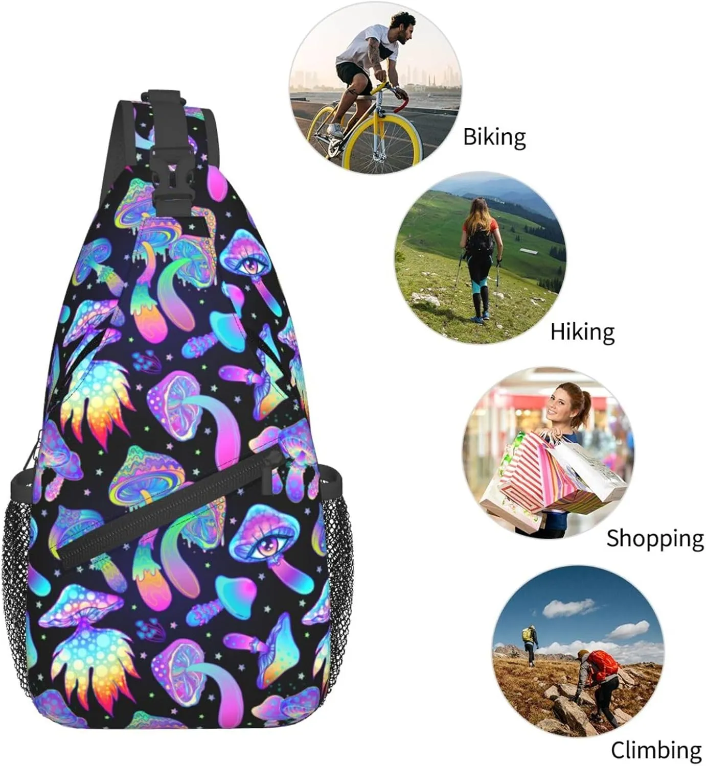 Bright Mushrooms Sling Bag For Women Men Fashion Print Backpack Crossbody Shoulder Bag Sling Backpack Chest Bag Travel Hiking Casual Sport Daypack