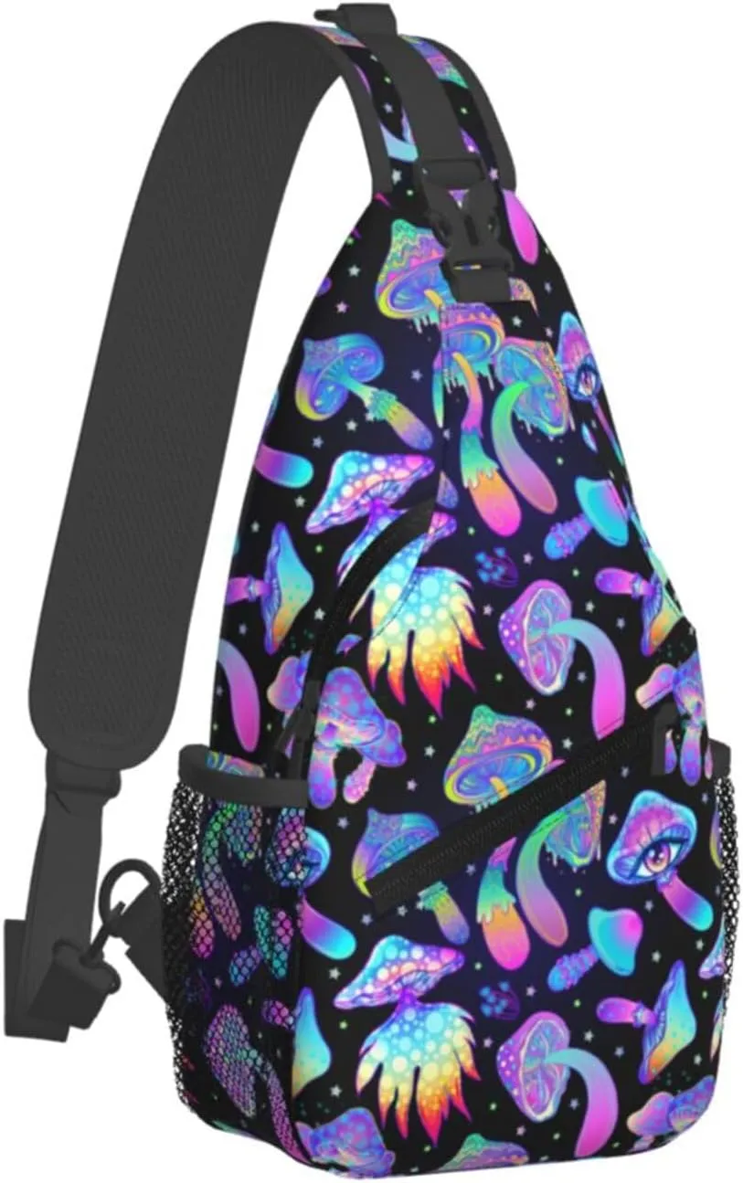 Bright Mushrooms Sling Bag For Women Men Fashion Print Backpack Crossbody Shoulder Bag Sling Backpack Chest Bag Travel Hiking Casual Sport Daypack