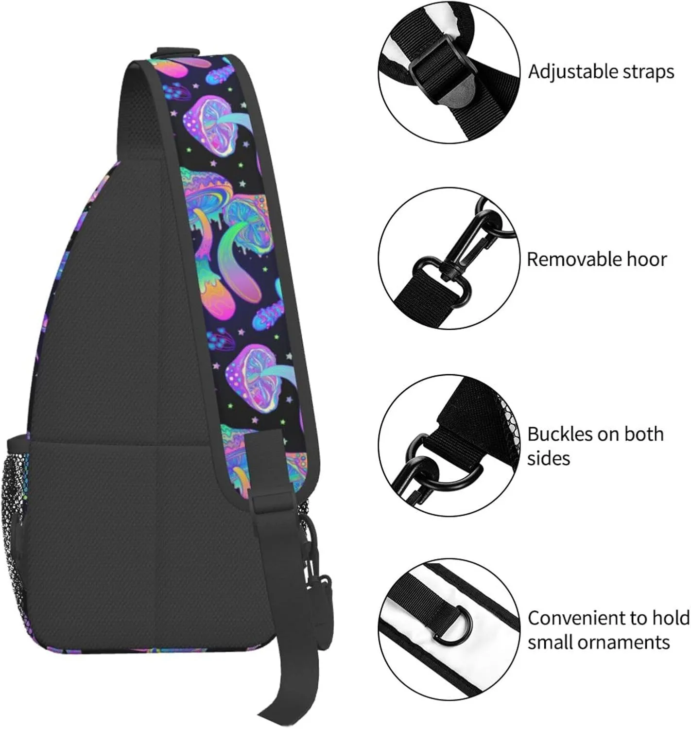 Bright Mushrooms Sling Bag For Women Men Fashion Print Backpack Crossbody Shoulder Bag Sling Backpack Chest Bag Travel Hiking Casual Sport Daypack