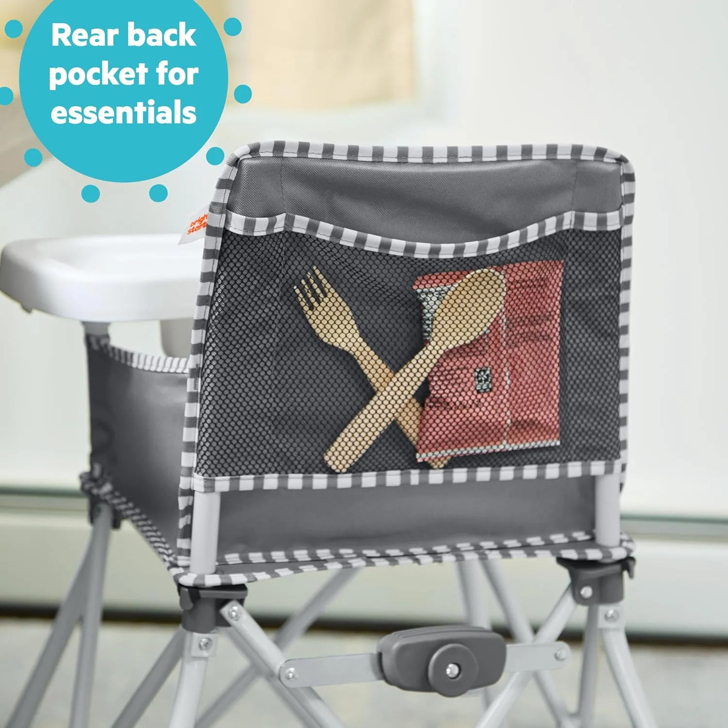 Bright Starts Pop 'N Dine Portable High Chair, Indoor/Outdoor, BPA Free Tray, Easy to Fold, Unisex, Grey, 6 Months  