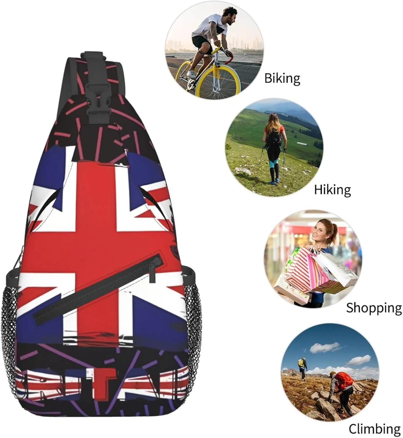 Britain British Uk Crossbody Backpack Chest Shoulder Bag Lightweight One Strap Travel Hiking Daypack