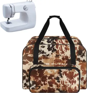 Brown Cow Hide Print Sewing Machine Tote Bag Portable Carrying Case Fit Most Standard Sewing Machine and Supplies