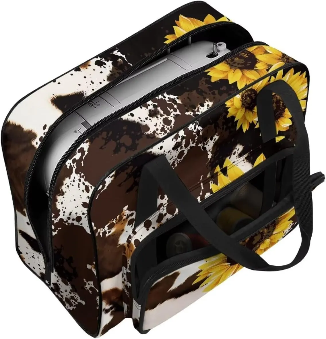 Brown Cow Sunflower Sewing Machine Carrying Case Portable Tote Bag Heavy Padded Sewing Machine Dust Cover Handbag for Sewing Machines
