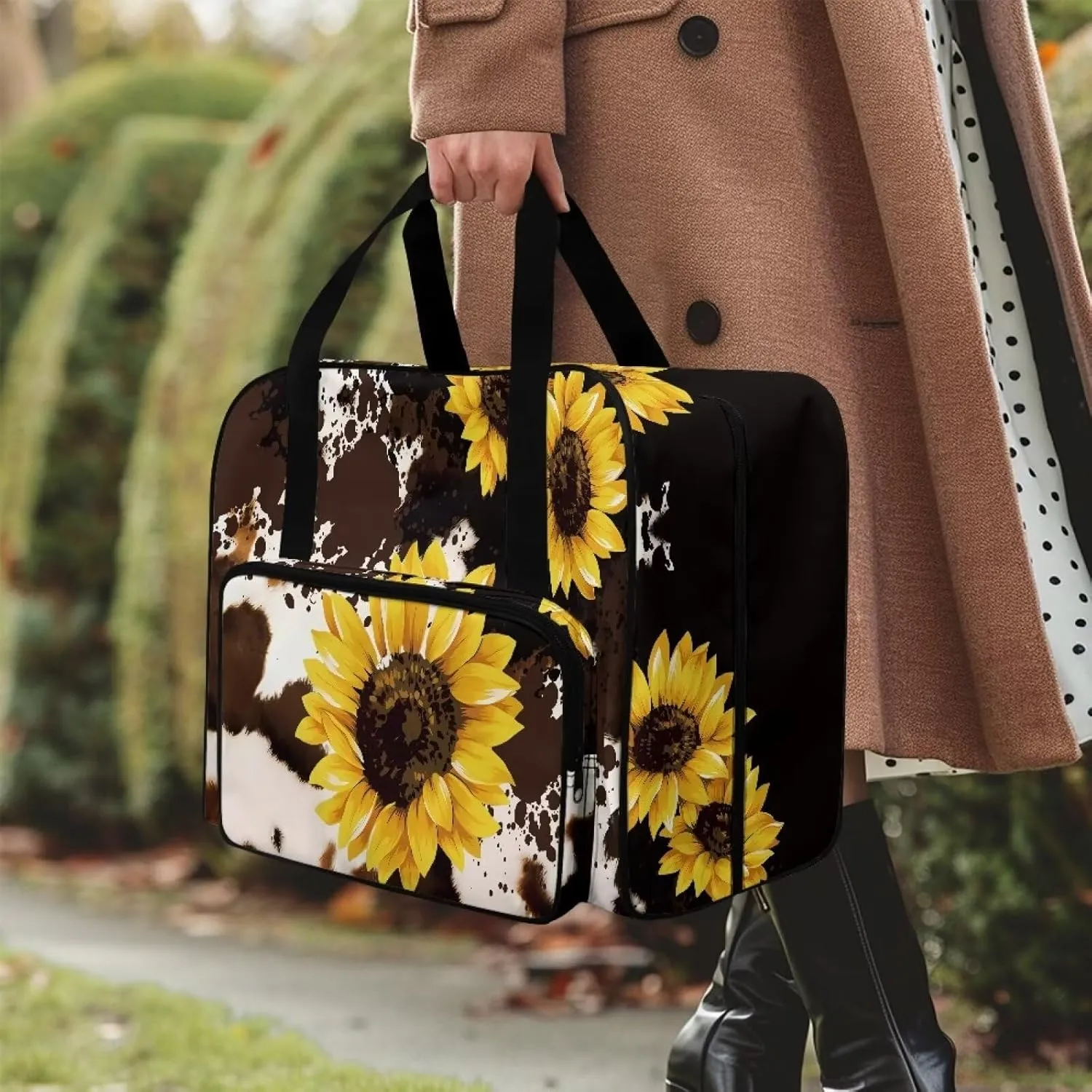 Brown Cow Sunflower Sewing Machine Carrying Case Portable Tote Bag Heavy Padded Sewing Machine Dust Cover Handbag for Sewing Machines