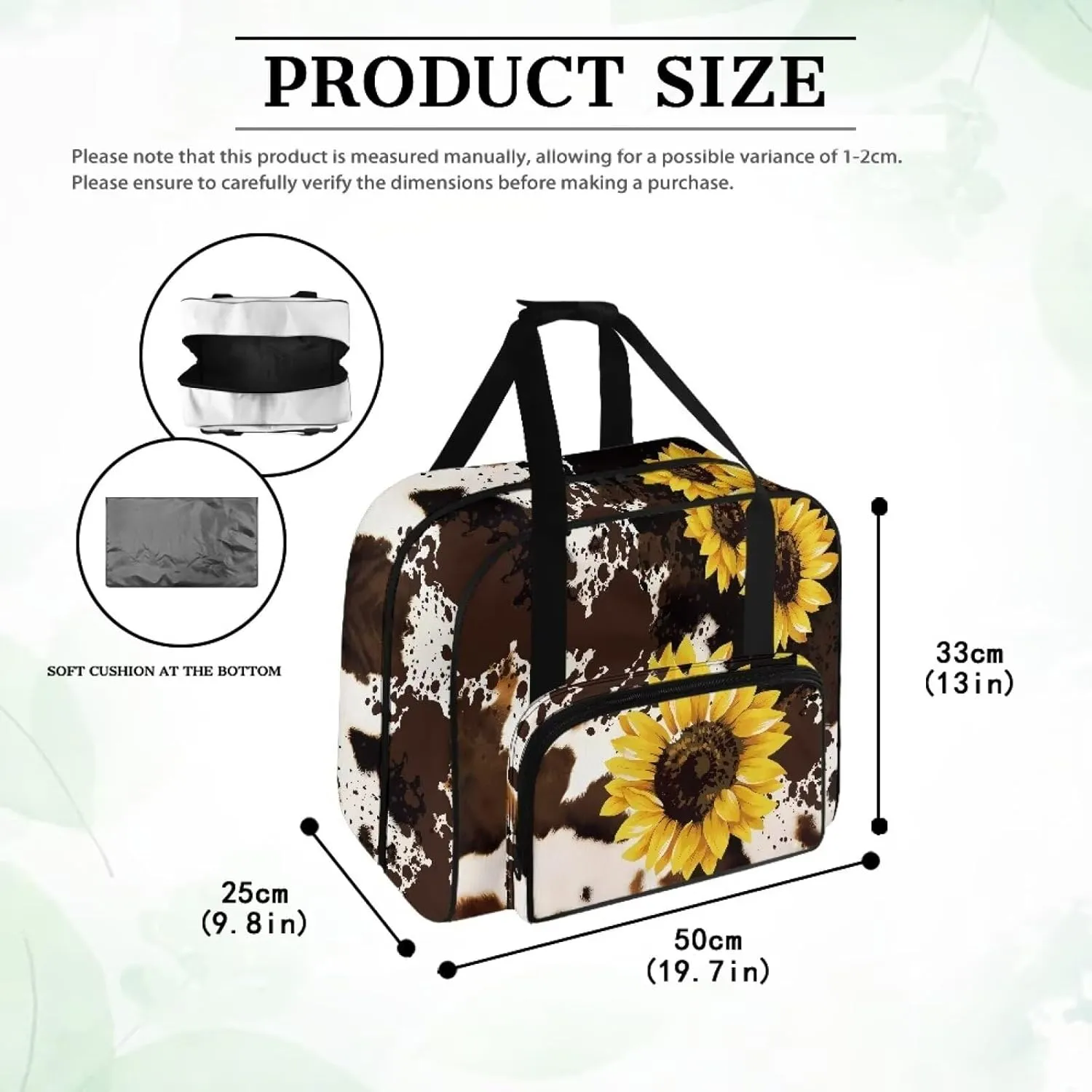 Brown Cow Sunflower Sewing Machine Carrying Case Portable Tote Bag Heavy Padded Sewing Machine Dust Cover Handbag for Sewing Machines