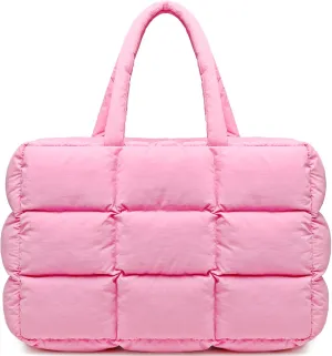 BTOOP Puffer Tote for Women, Large Quilted Puffy Bag with Zipper, Lightweight Cute Bag for Work Travel Shop Gym