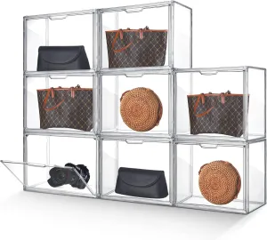 Bucherry 16 Pack Purse Storage Organizer for Closet,Clear Acrylic Display Case for Handbag Organizer with Magnetic Door for Collectibles Hats Shoes Wallet Book