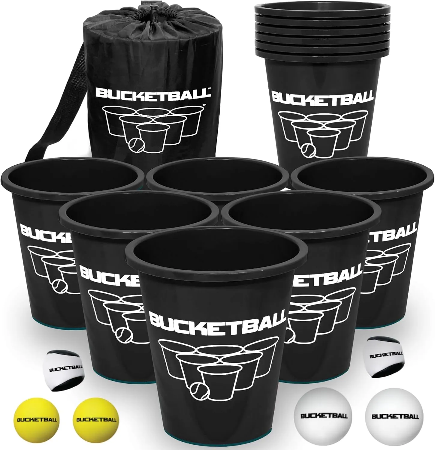 BucketBall | Team Color Edition | Combo Pack (Black/Black): Original Yard Pong Game: Best Camping, Beach, Lawn, Outdoor, Family, Adult, Tailgate, Jumbo, Giant Game