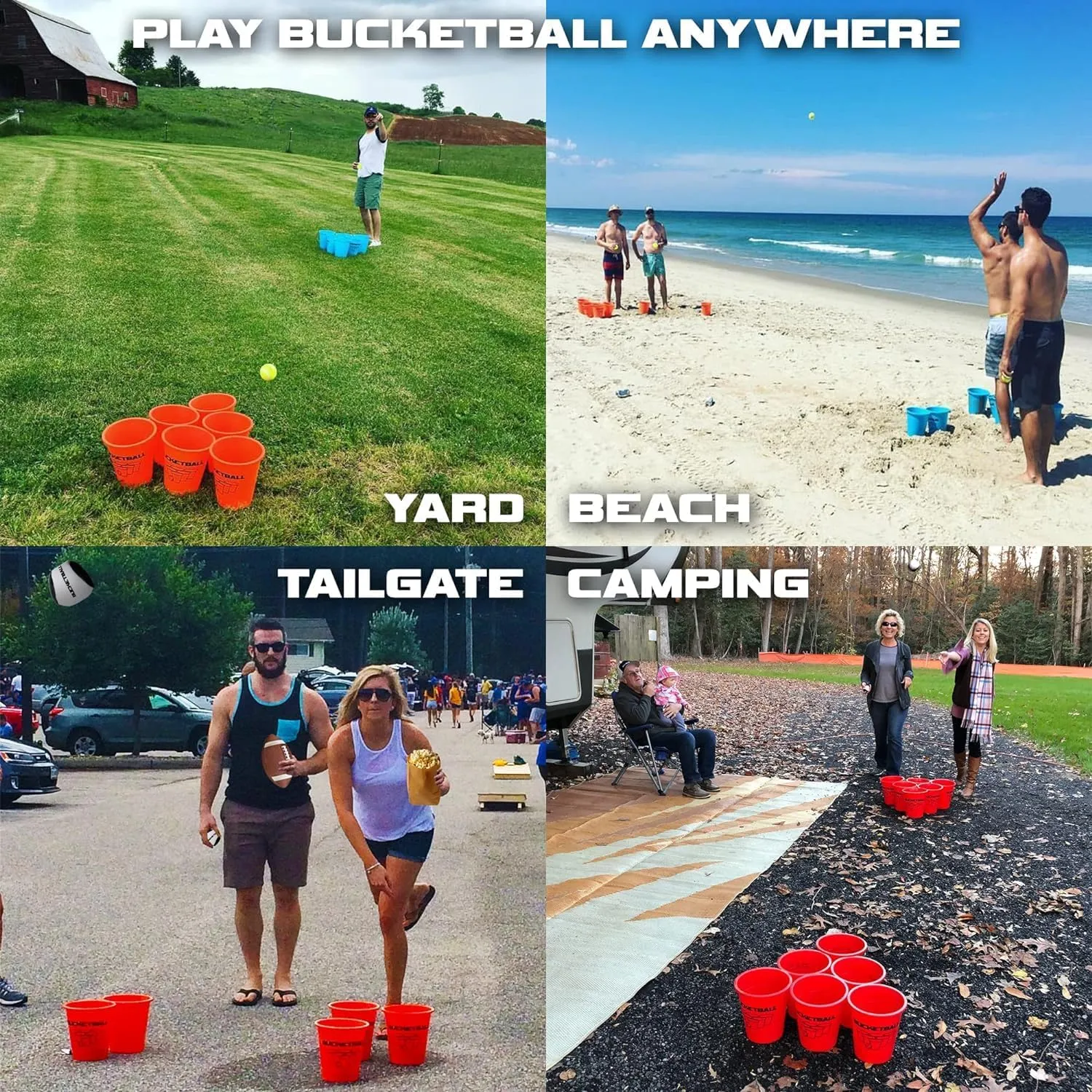 BucketBall | Team Color Edition | Combo Pack (Black/Black): Original Yard Pong Game: Best Camping, Beach, Lawn, Outdoor, Family, Adult, Tailgate, Jumbo, Giant Game