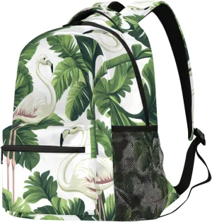 Budxapjw Animal Flamingo Travel Laptop Backpack for Women Men Palm Tree Waterproof Bag with Adjustable Padded Shoulder Straps for Business Work Travel Hiking Camping